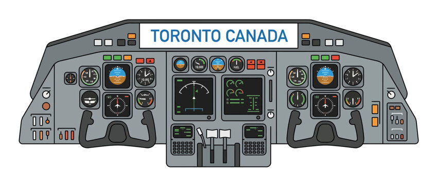 Airplane Cockpit Control Panel Illustration with Toronto Canada Sign