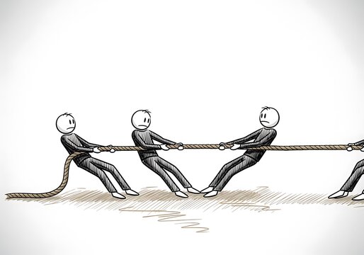 Stick figures playing tug war
