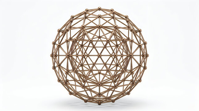 Abstract 3d geometric sphere structure with interconnected nodes and lines isolated on white background