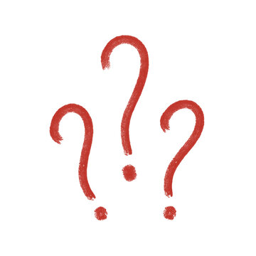 Hand drawn red question marks with crayon texture isolated on white background.