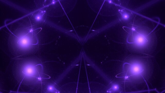 purple glowing orbs arranged in a symmetrical pattern, digital art, cosmic design, futuristic background, neon, technology, science, research