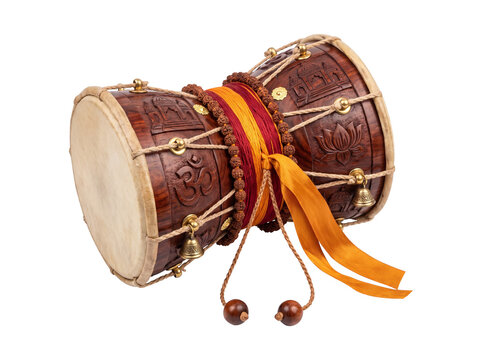 Sacred Hindu Wooden Damru PNG with Transparent Background