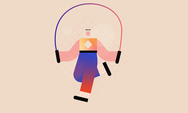 Abstract Person Jumping Rope in Colorful Geometric Illustration