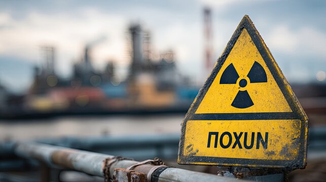 Defiant Radiation Warning Sign in Gritty Industrial Landscape