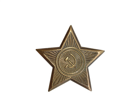 Golden five pointed star with hammer and sickle emblem on transparent background five pointed soviet russian communist symbol socialist award medal badge