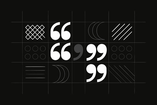 Abstract geometric pattern with quotation marks and graphic elements