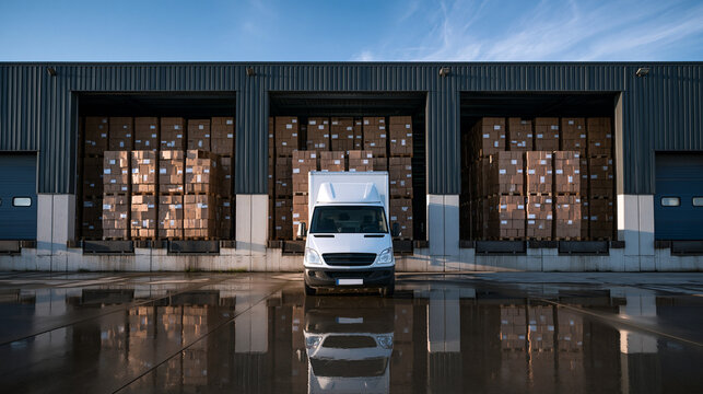 White Delivery Truck at Logistics Warehouse Loading Dock