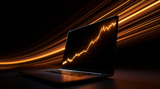 Laptop Displaying Glowing Upward Stock Market Graph