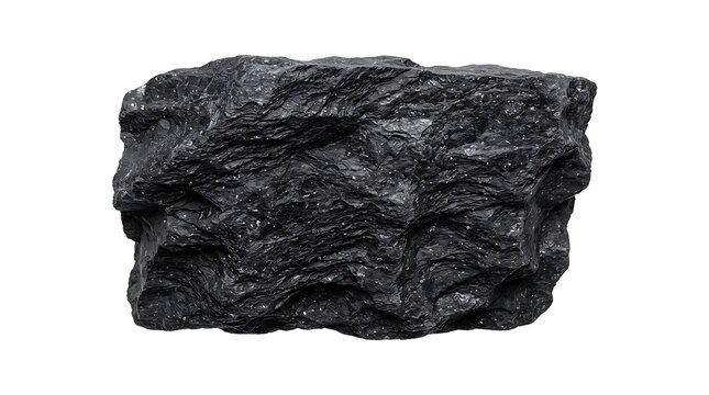 A single piece of raw black coal isolated on a pure white background for industrial design projects
