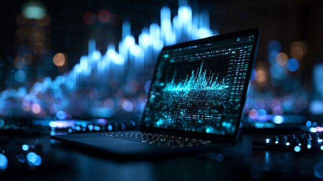 Laptop Displaying Stock Market Trading Data and Financial Analytics
