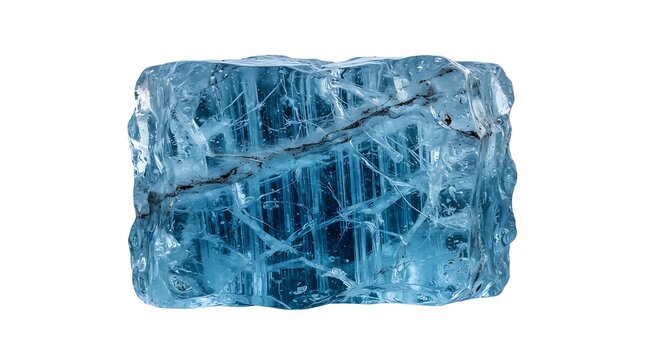 A raw natural blue aquamarine crystal gemstone isolated on a white background for jewelry and mineral collection