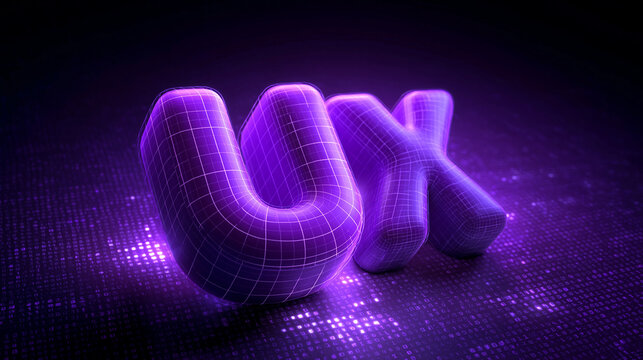 Glowing 3D UX User Experience Text on Digital Background