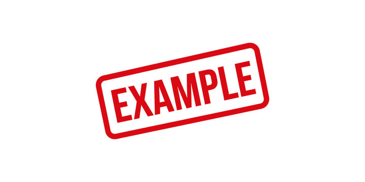 Red rubber stamp with the word example imprinted on a transparent background.