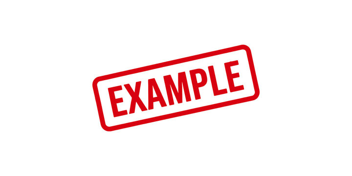 Red rubber stamp with the word example imprinted on a transparent background.