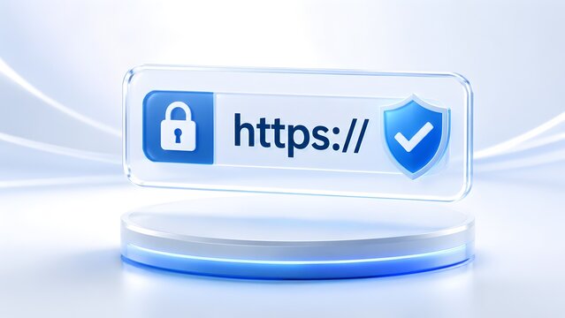 Secure HTTPS protocol bar with padlock and shield icons, symbolizing safe internet browsing and reliable data protection for online security.