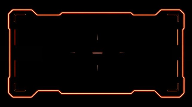 Cyberpunk orange neon glowing HUD screen frame overlay with targeting elements for futuristic sci-fi interface and video games.