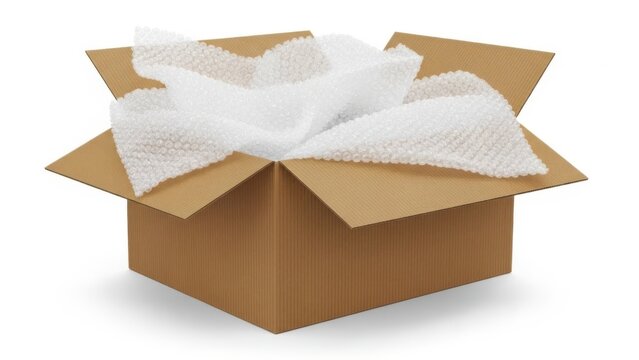 Open cardboard box with bubble wrap