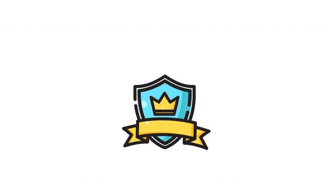 Blue shield golden crown yellow ribbon emblem badge for quality graphic icon usage on certificates, awards, branding, and luxurious designs.