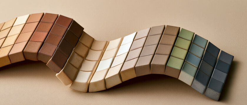 Undulating Modular Tile Sculpture with Earth Tone Color Gradient