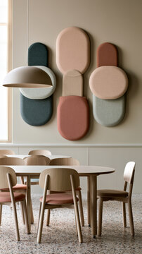 Pastel Acoustic Wall Panels in Modern Dining Room Interior