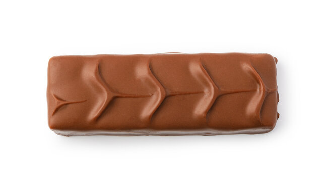 Chocolate caramel candy bar snack on white background