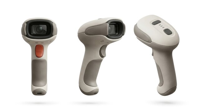 Handheld barcode scanner device isolated on white background