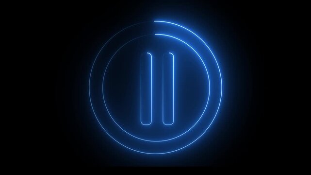 Glowing light neon blue color media player pause icon animation sign symbol on black background. 4k animation motion video.