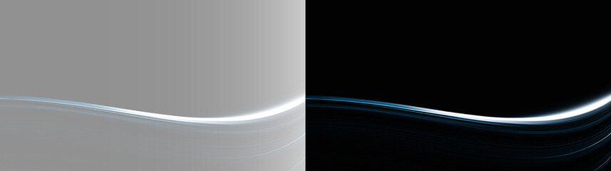 Abstract glowing silver blue orbital wave on transparent black background, futuristic light trace overlay. Minimalist steel blue horizon backdrop, modern space science presentation slide design PNG © Creative Lab