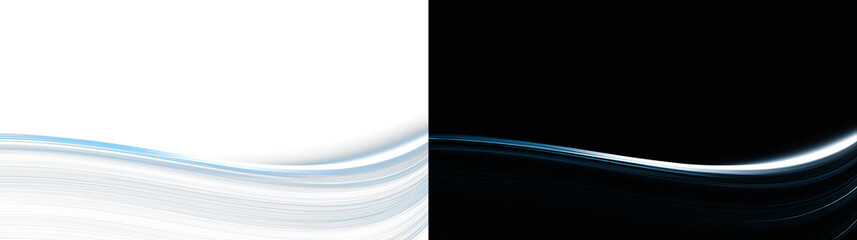 Abstract glowing silver blue orbital wave on white and black background, futuristic light trace overlay. Minimalist steel blue horizon backdrop, modern space science presentation slide design PNG © Creative Lab