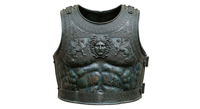 Antique bronze muscle cuirass armor with Medusa relief emblem