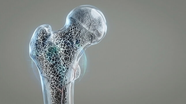 Medical cross section of human bone structure illustration with osteoporosis, structure