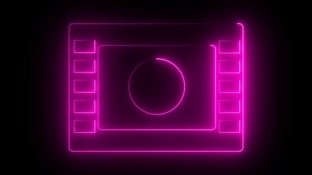 Neon glowing Play button circle icon animation on black background. 4k animation motion graphhics video.