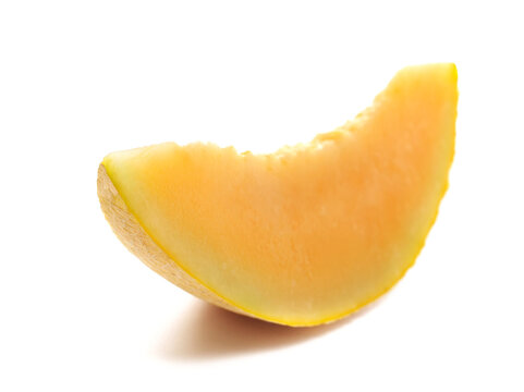 Cantaloupe melon, honeydew slice isolated on white background, side view 	