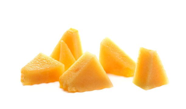 melon fruit pieces isolated on white background, side view