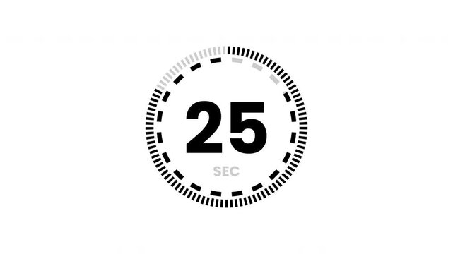 30 second countdown timer, digital circular animation from 30 to 0 seconds on white background.