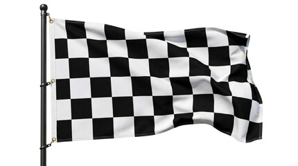 Fototapeta premium Waving checkered flag on a flagpole isolated on white