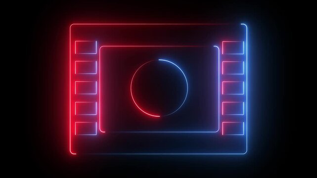 Neon glowing Play button circle icon animation on black background. 4k animation motion graphhics video.