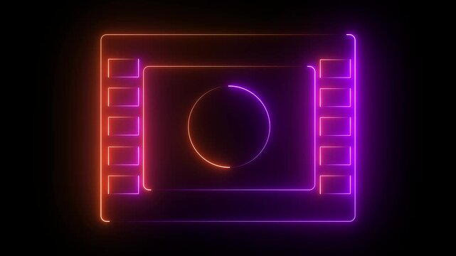 Neon glowing Play button circle icon animation on black background. 4k animation motion graphhics video.