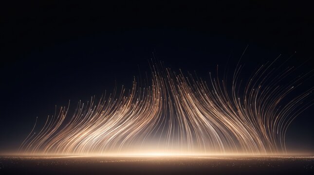 Fiber optic strands rising into space, futuristic digital network and advanced technology concept