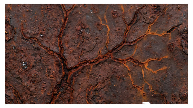 Close up view of rusted metal surface with orange corrosion and dark textured pattern