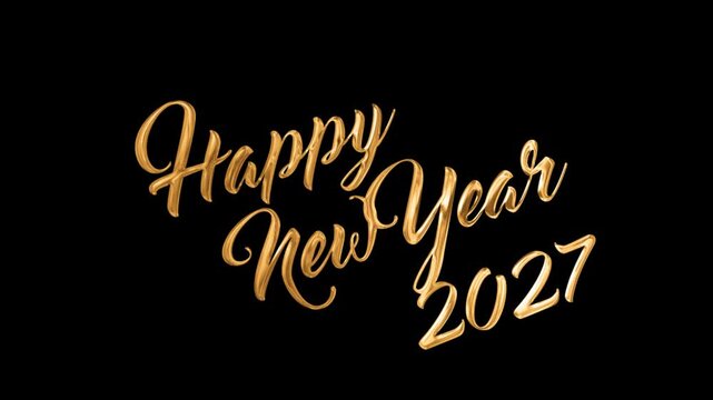 Golden Happy New Year 2027 Text on Black Background