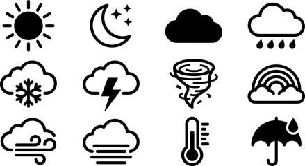 Obraz premium Set of weather icons representing various atmospheric conditions.