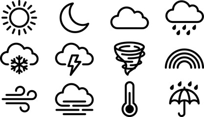 Obraz premium Set of minimalist weather and climate line icons.