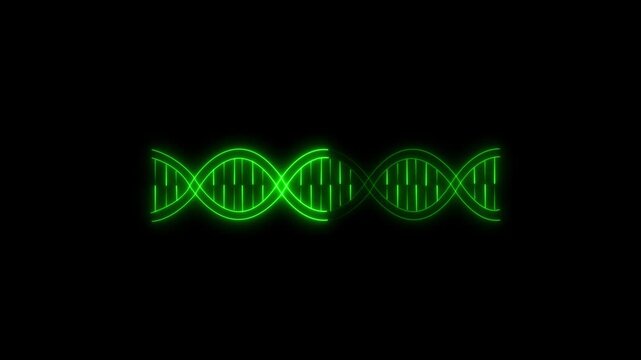 Neon glowing DNA structure glowing molecule on black background