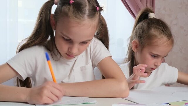 Digital Minimalist Education Scene Showing Children Studying Together in Calm and Focused Home Environment