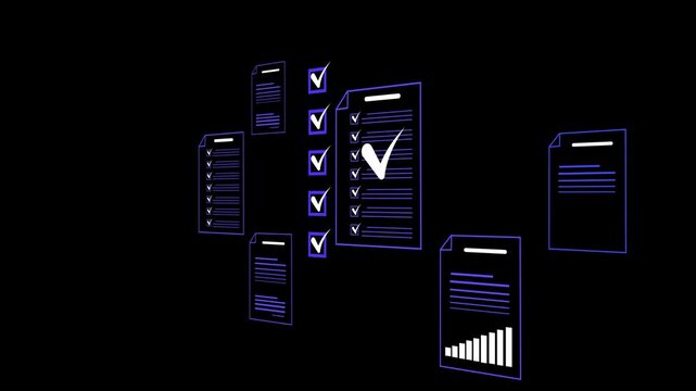 Document management concept, Businesswomen check electronic documents on digital documents on virtual screen Document Management System and process automation. 4k video.