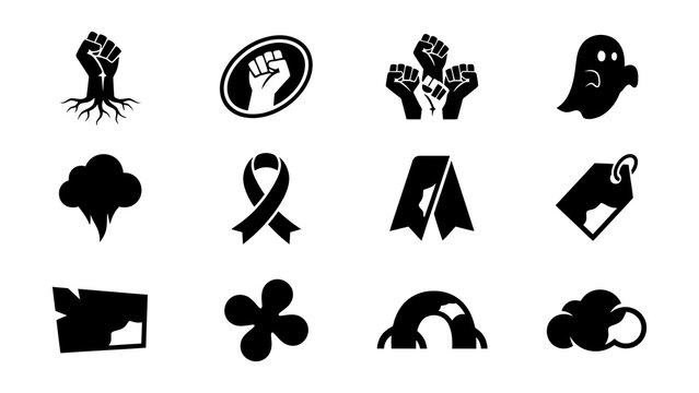 Black protest and awareness icons set