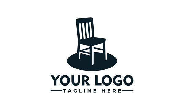 Minimalist wooden chair logo design in a spotlight for furniture brand identity and interior business