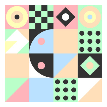 Abstract geometric seamless pattern with circles, squares and triangles