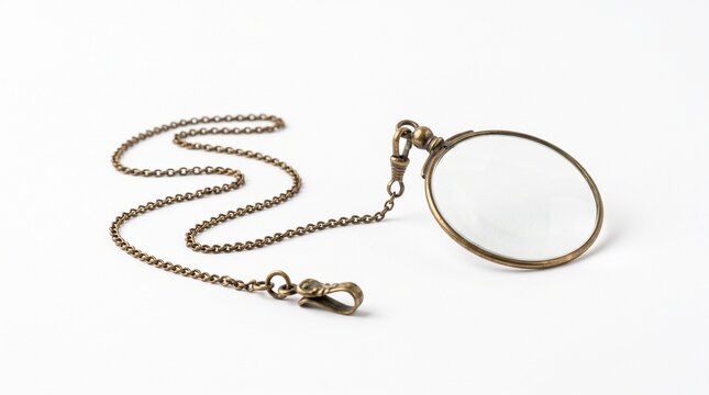 Antique monocle with chain on a white background